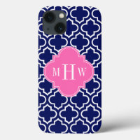 Navy Wht Moroccan #6 Hot Pink 3 Initial Monogram