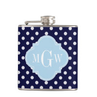 Navy Wht Polka Dots Lt Blue Quatrefoil 3 Monogram