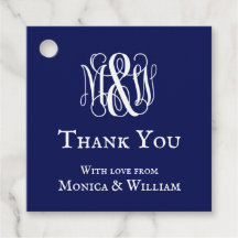 Navy Wht Vine Script Monogram B&G Thank You DIY BG