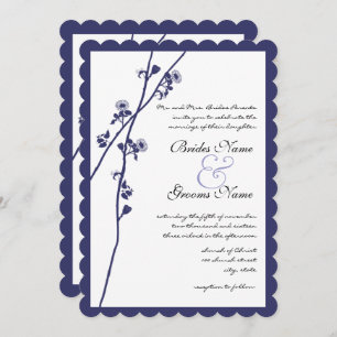Navy Wild Flower Branches Wedding Invitation