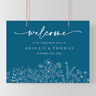 Navy Wildflower Engagement Party Welcome  Poster