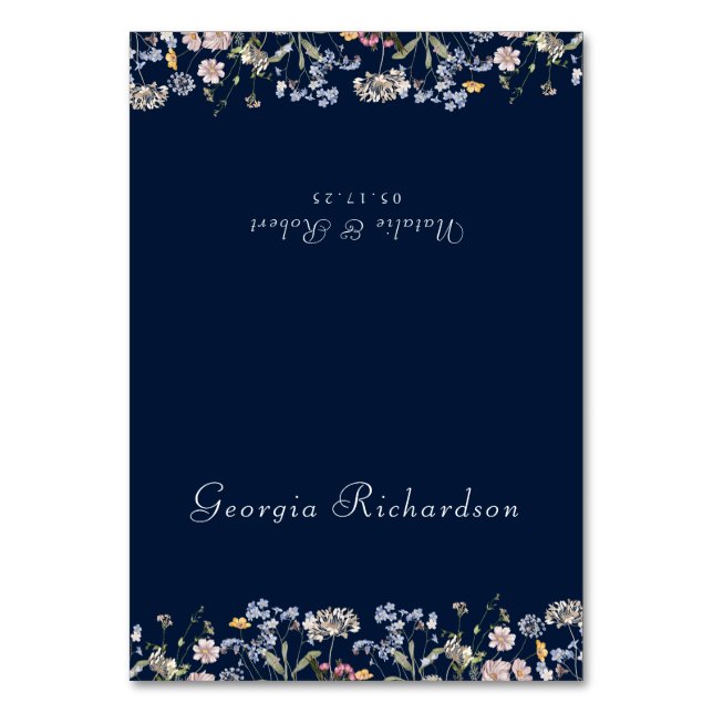 Navy Wildflower Meadow Garden Wedding Place Card (Front)