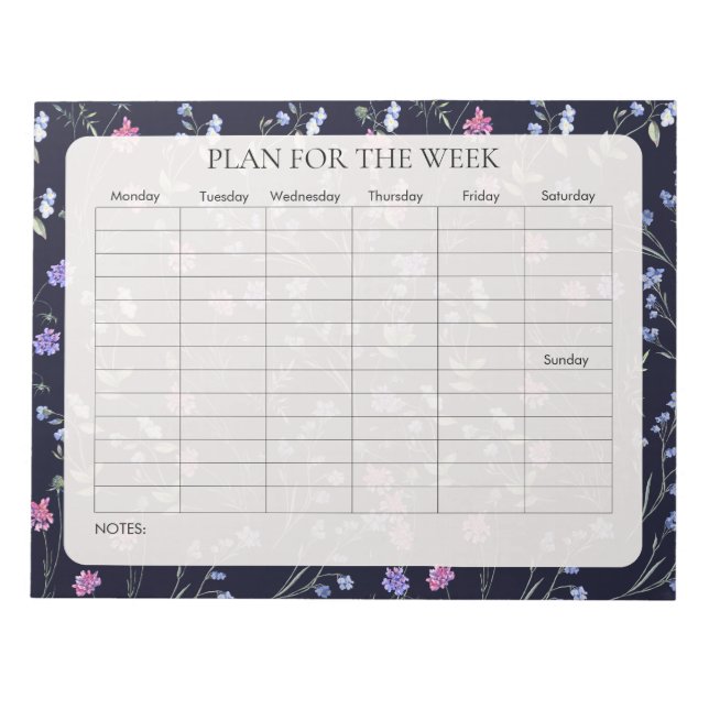 Navy wildflower tearaway weekly planner  notepad (Front)