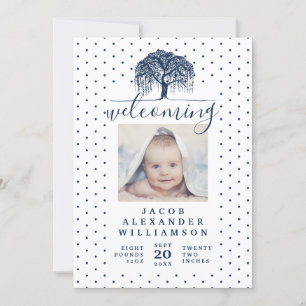 Navy Willow Family Tree Baby Birth Announcement