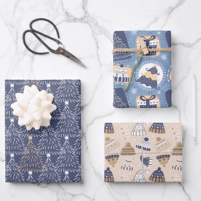 Navy Winter Christmas Wrapping Paper Sheet (Front)