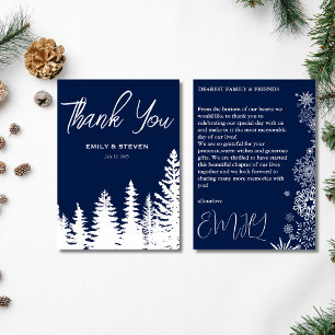 Navy winter Forest Pine wedding Thank You Card