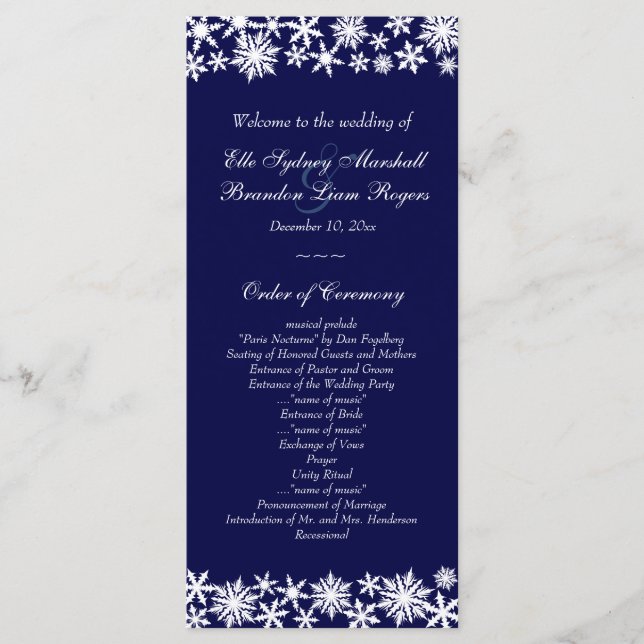 Navy Winter Lace Wedding Program (Front)