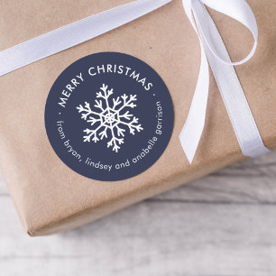 Navy Winter Snowflake Christmas Gift Tag Stickers