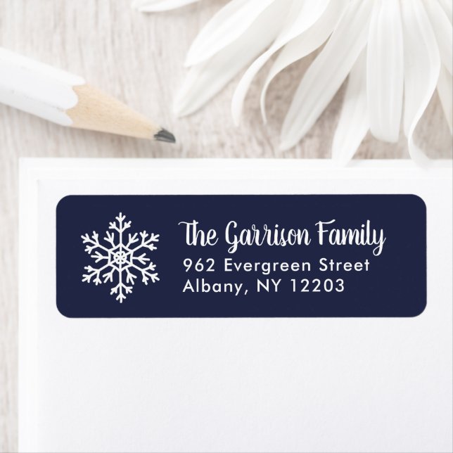 Navy Winter Snowflake Holiday Return Address Label (Insitu)