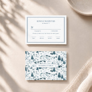 Navy Winter Toile Wedding RSVP Card
