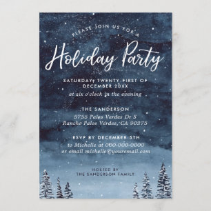 Navy Winter Watercolor Holiday Party Invitation
