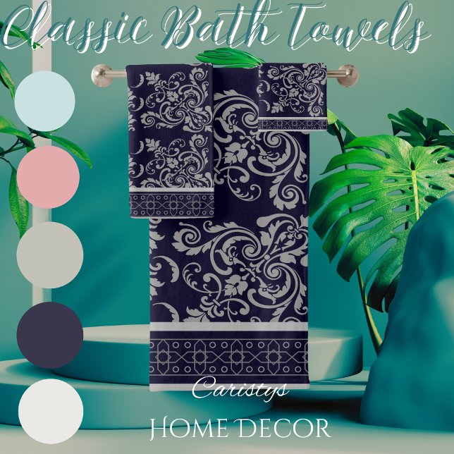 Navy with Grey Flourishes Towel (Creator Uploaded)