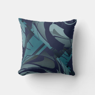 Navy with Light & Dark Teal Grey Lush Leaves Motif Cushion