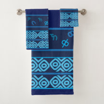 Navy with Pale Turquoise Ethiopian Pattern  Bath T