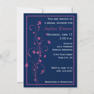 Navy With Pink Floral Design Bridal Shower Invitat Invitation