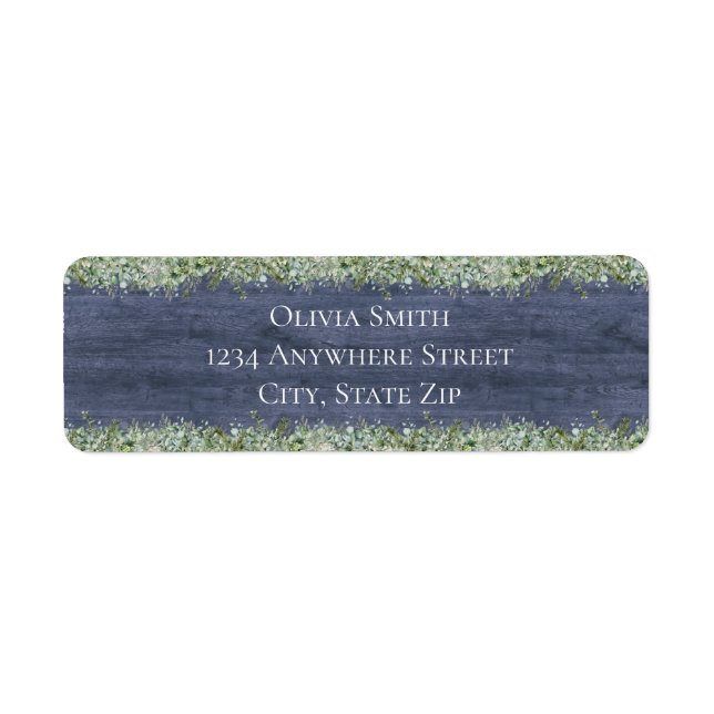 Navy Wood Eucalyptus Return Address Labels (Front)