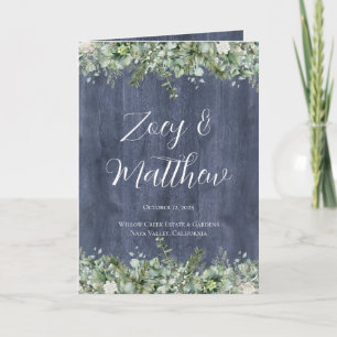 Navy Wood Eucalyptus Wedding Program   Rustic