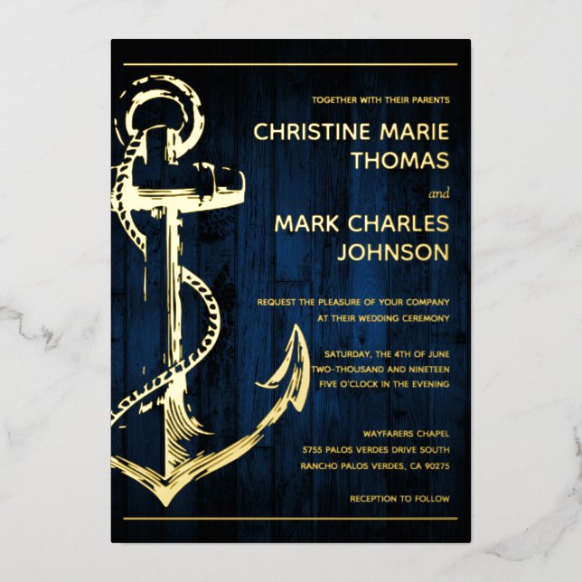 Navy Wood Nautical Ship Anchor Wedding (Front)