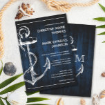 Navy Wood Nautical Ship Anchor Wedding Invitation<br><div class="desc">Tie the knot with this navy nautical sketch anchor wedding invitation. Customise the background and font. For further customisation please contact me.</div>