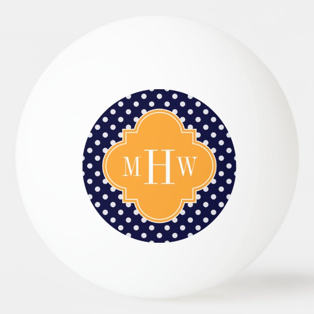 Navy Wt Polka Dot Cantaloupe Quatrefoil 3 Monogram Ping Pong Ball (Front)