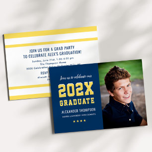 Navy Yellow 2026 Graduate Photo Graduation Party Invitation
