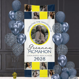 Navy & Yellow 9 Photo Collage Graduation Vinyl Banner