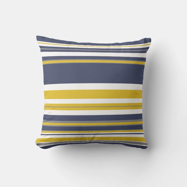 Navy Yellow and Grey Stripes Outdoor Cushion (Front)