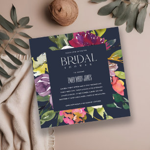 NAVY YELLOW BLUSH BURGUNDY FLORAL BRIDAL SHOWER INVITATION