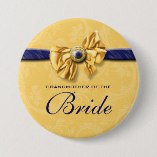 Navy yellow bridal party wedding 7.5 cm round badge