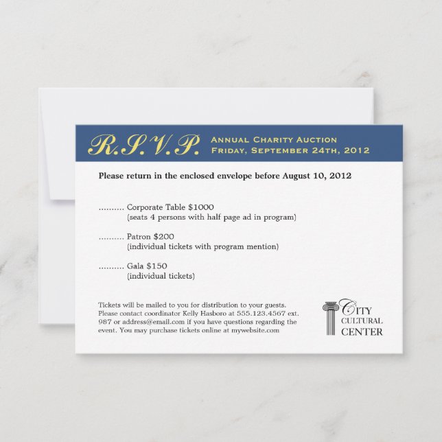 Navy yellow business gala event corporate RSVP (Front)