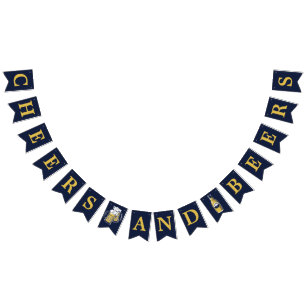 Navy Yellow Cheers And Beers Any Age Birthday Bunting