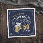 Navy Yellow Cheers And Beers Any Age Birthday Napkin<br><div class="desc">Stylish cheers and beers to 50 years typography design in navy blue,  yellow and white,  custom it with your own text,  fun and unique,  great for any age adult birthday party for men,  or anniversary party for any occasion.</div>