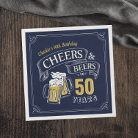 Navy Yellow Cheers And Beers Any Age Birthday