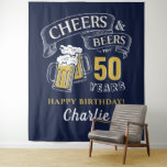 Navy Yellow Cheers And Beers Any Age Birthday Tapestry<br><div class="desc">Stylish cheers and beers to 50 years typography design in navy blue,  yellow and white,  custom it with your own text,  fun and unique,  great for any age adult birthday party for men,  or beer anniversary party for any occasion.</div>