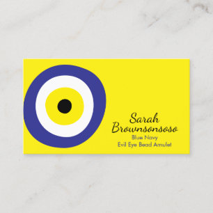 Navy Yellow Evil Eye Amulet Minimalist Nazar Business Card