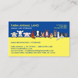 Navy Yellow Farm Animal Appointment Veterinarian Business Card