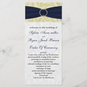 Navy Yellow  FAUX ribbon diamante buckle Wedding Program