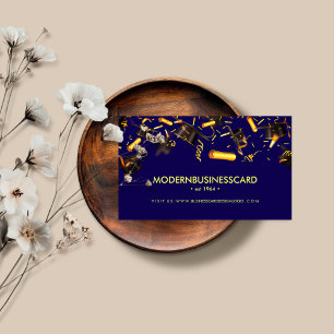 Navy Yellow Graduation Cap Grown School Collage Business Card