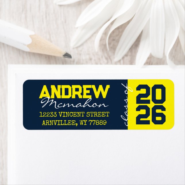 Navy & Yellow Graduation Return Address Labels (Insitu)