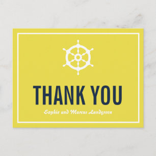 Navy & Yellow Nautical Wedding Thank You Postcard