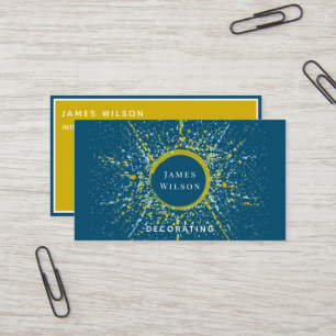 Navy yellow paint splatter painting and decorating business card