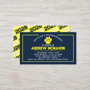 Navy & Yellow Pawprint Mini Graduation Invites