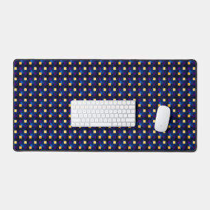 Navy Yellow Pixels Cool Chequered Pattern Abstract Desk Mat