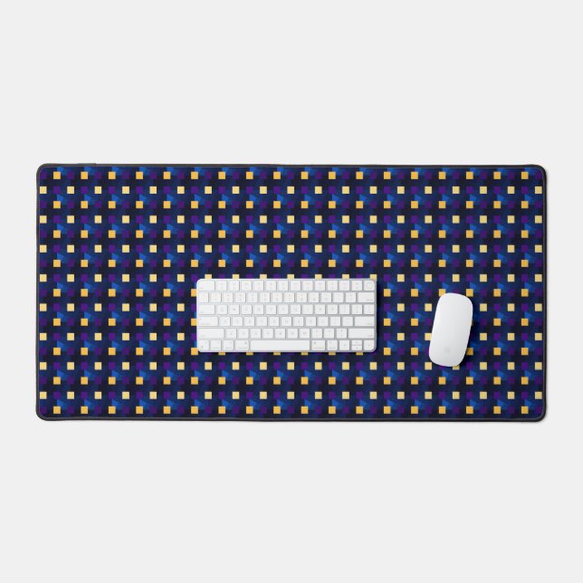 Navy Yellow Pixels Cool Chequered Pattern Abstract Desk Mat (Keyboard & Mouse)