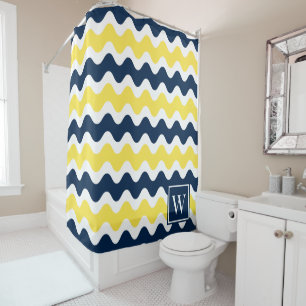Navy & Yellow Preppy Ric Rac Stripe Shower Curtain