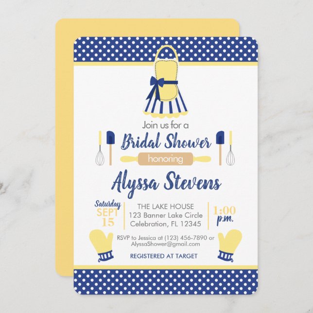 Navy & Yellow Retro Kitchen Bridal Shower Invitation (Front/Back)