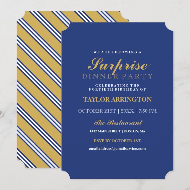 Navy & Yellow Stripes | Dinner Party Invitation (Front/Back)