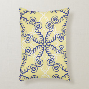 Navy Yellow White Scrollwork Pattern Accent Pillow