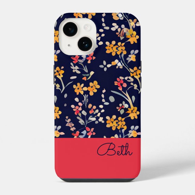 Navy Yellow Wildflower iPhone Case (Back)