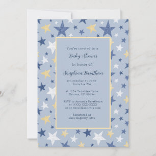 Navy & Yellow Winter Stars Personalised Baby Showe Invitation